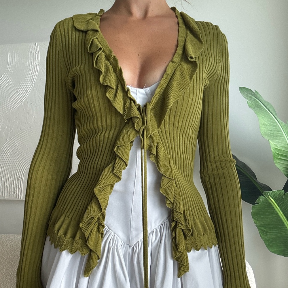Ronny Kobo Ruffle Knit Cardigan